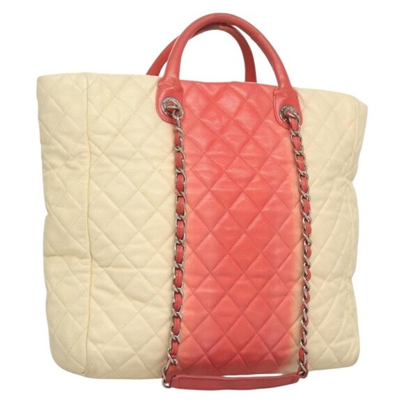 CHANEL Chain Matelasse Hand Bag Grained Calf Skin 2way White Silver CC Auth ... - Picture 1 of 16